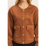 Brown Suede Jacket With Golden Button Details