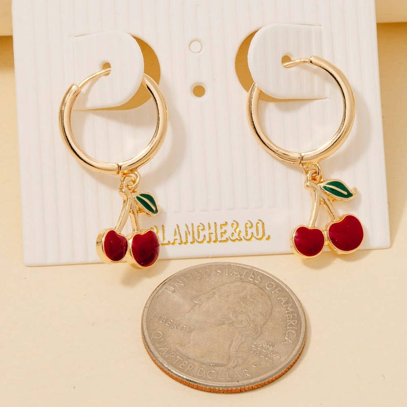 Epoxy Resin Cherry Charm Hoop Earrings