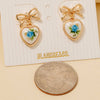 Blue Flower Heart Drop Ribbon Bow Stud Earrings