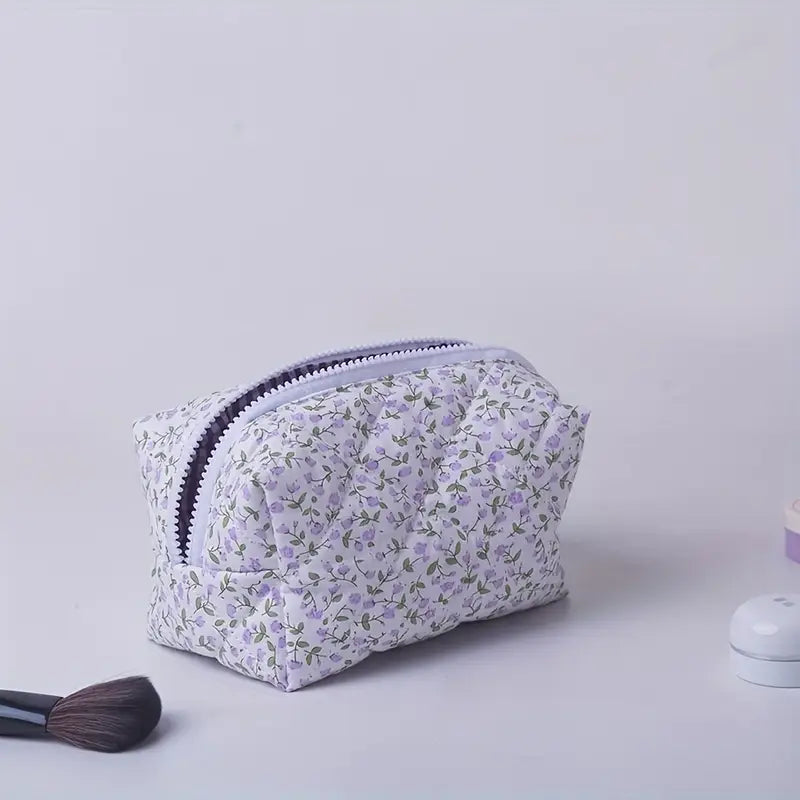 Purple Floral Quilted Cosmetic Bag