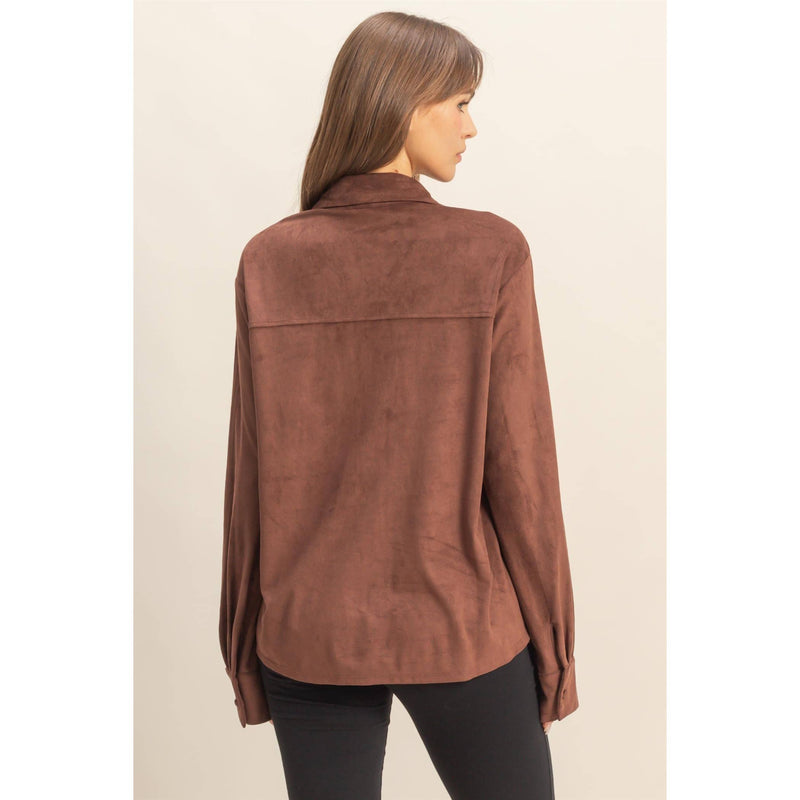 Chestnut Suede Button-Up Shirt