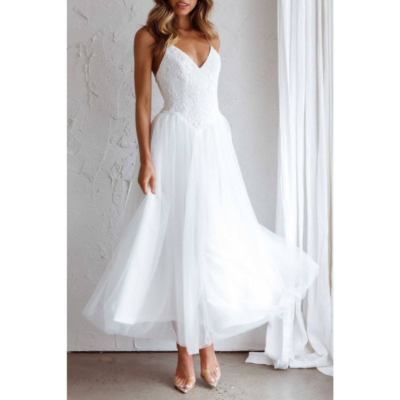 In My Dreams White Chiffon Midi Dress