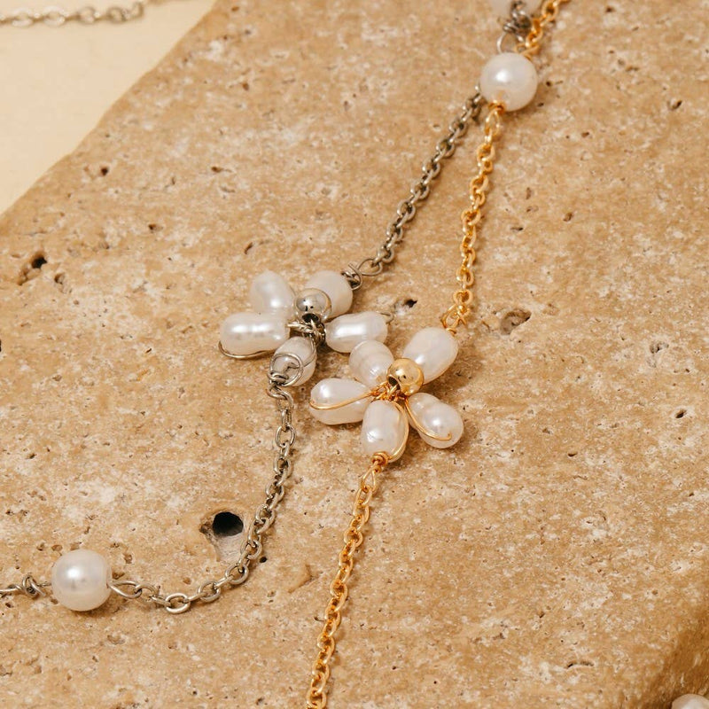 Mixed Pearl Beads Station Chain Necklace