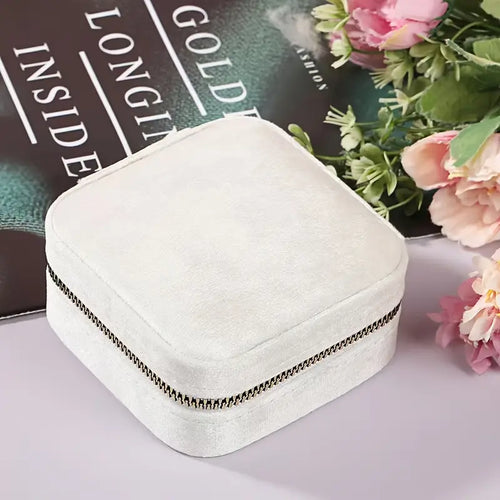 WHITE Velvet Travel Jewelry Organizer with Mirror