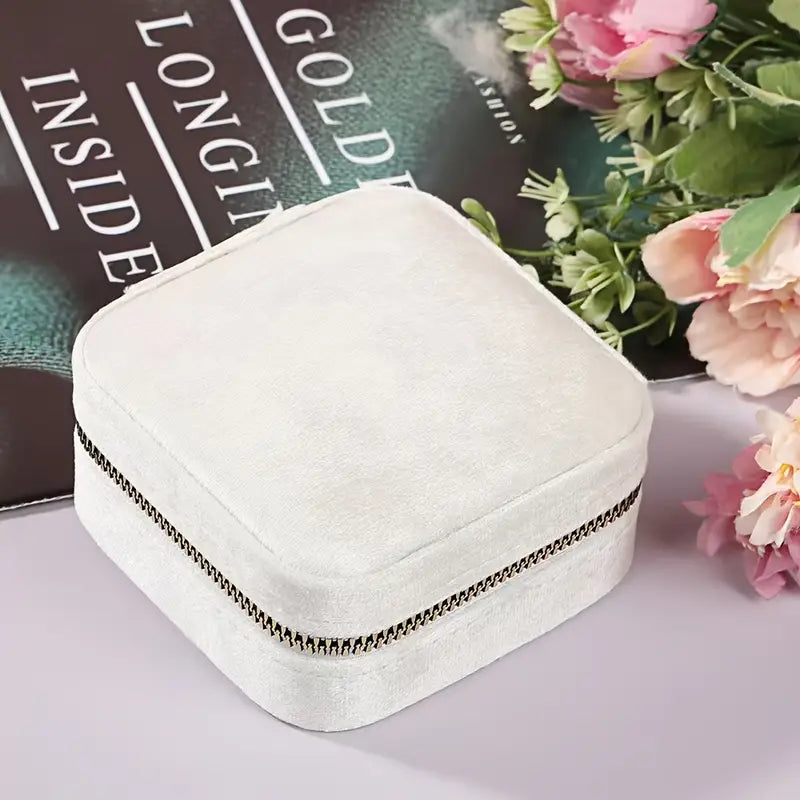WHITE Velvet Travel Jewelry Organizer with Mirror
