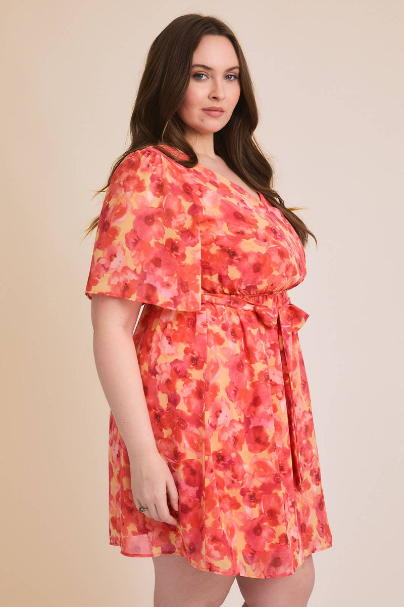 Megan Waist Tie Floral Print Dress (S-3XL)