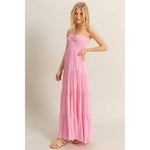 Light Pink Strapless Ruched Bust Tiered Maxi Dress