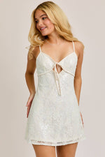 Ivory Out Detail Sequin Lace Mini Dress