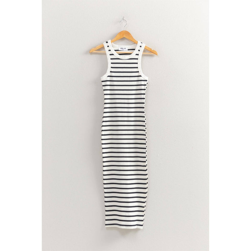 White/Black Striped Sleeveless Bodycon Midi Dress