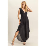 Black V-Neck Side Cutout Curved Hem Jumpsuit