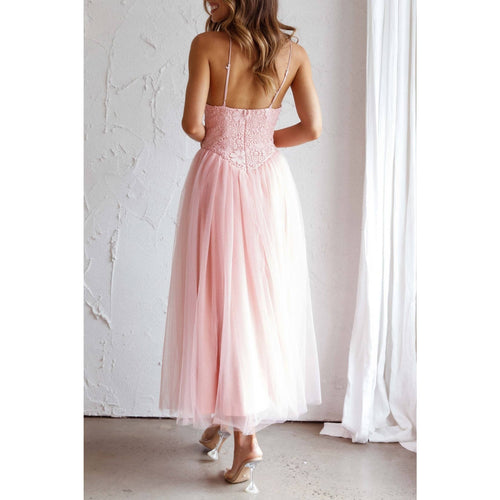 In My Dreams Pink Chiffon Midi Dress