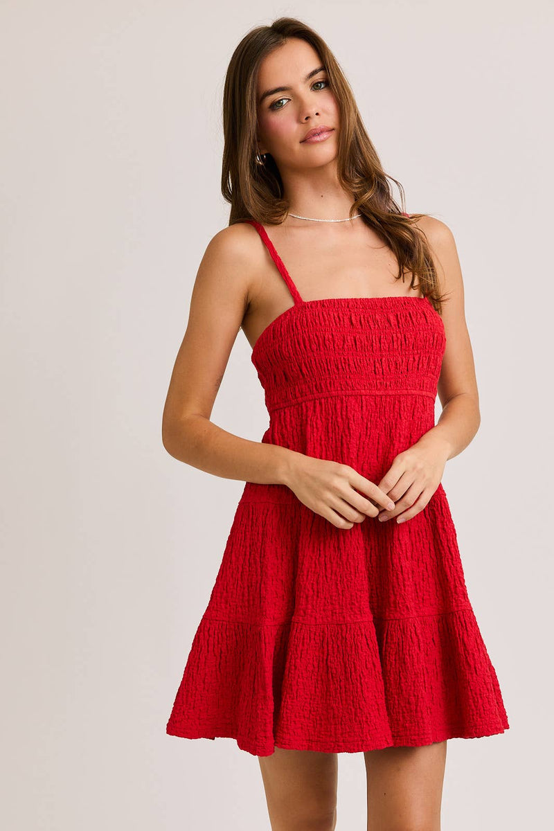 Tiered Spaghetti Babydoll Red Mini Dress
