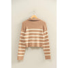 Taupe Striped Ribbed Zip Up Sweater