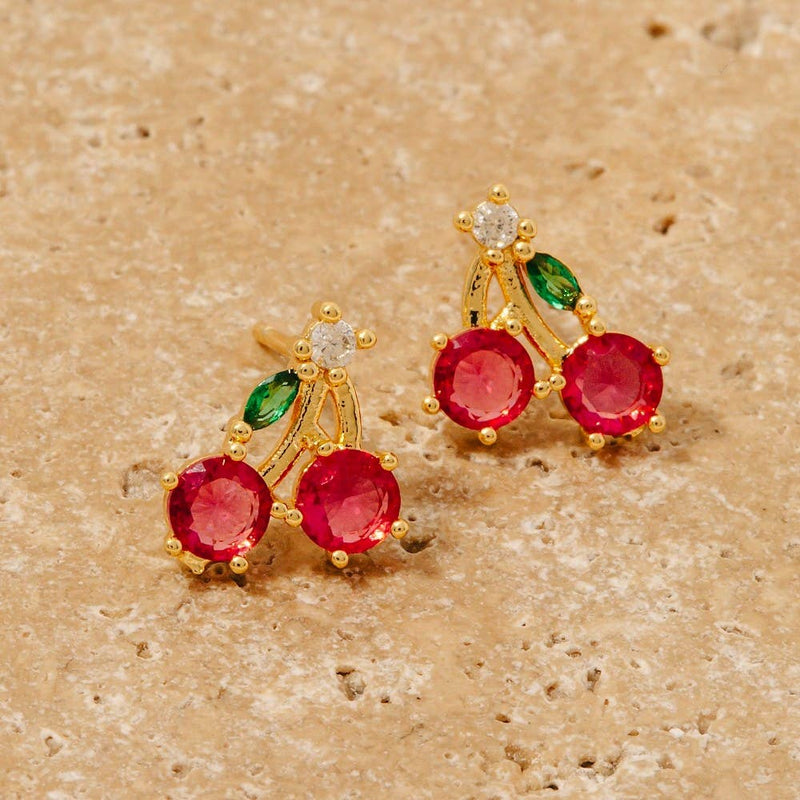 Faceted Cherry Gem Stud Earrings