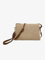 Natural Izzy Straw Woven Crossbody w/ Vegan Leather Strap