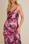 Pink Dark Floral Satin maxi Dress