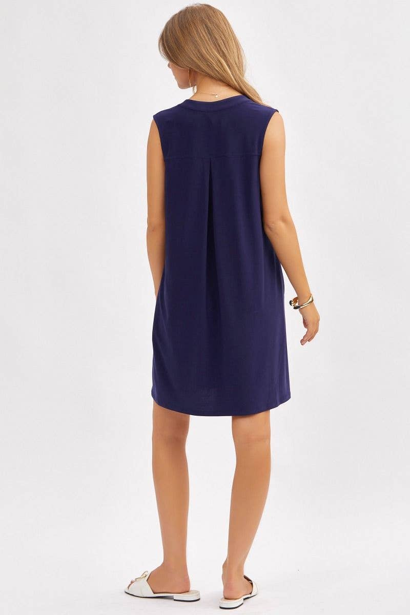 Navy Elegant Solid Colored Dress
