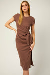 Ruched Mocha Midi Dress