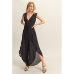 Black V-Neck Side Cutout Curved Hem Jumpsuit