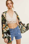 Black Floral Pattern Front Tie Blouse