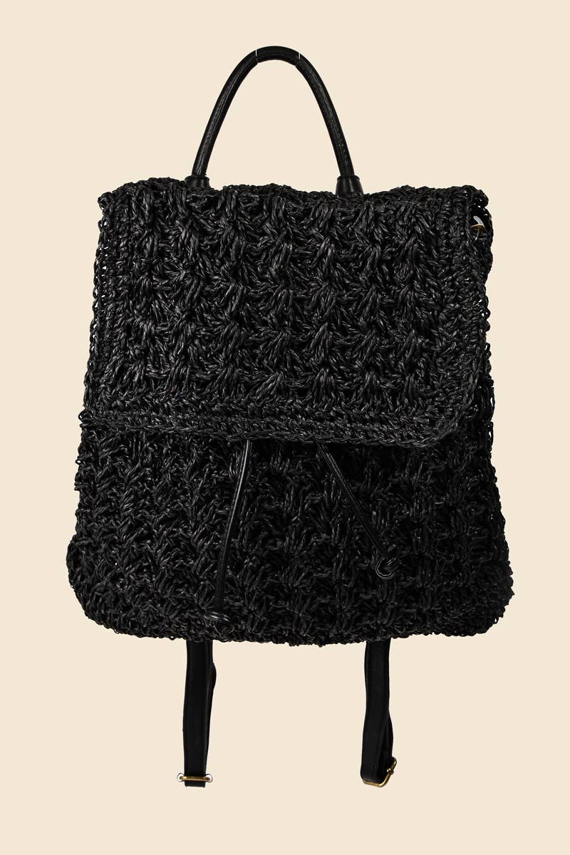 Black Straw Backpack Bag
