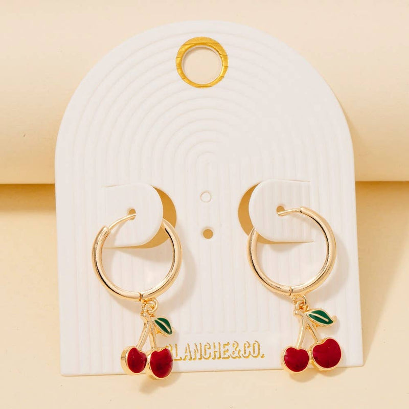 Epoxy Resin Cherry Charm Hoop Earrings