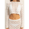 White Open Stitch Knit Long Sleeve Crop Top