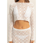White Open Stitch Knit Long Sleeve Crop Top