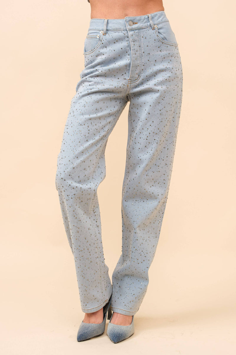 Rhinestone Studded Mid Rise Denim Jeans