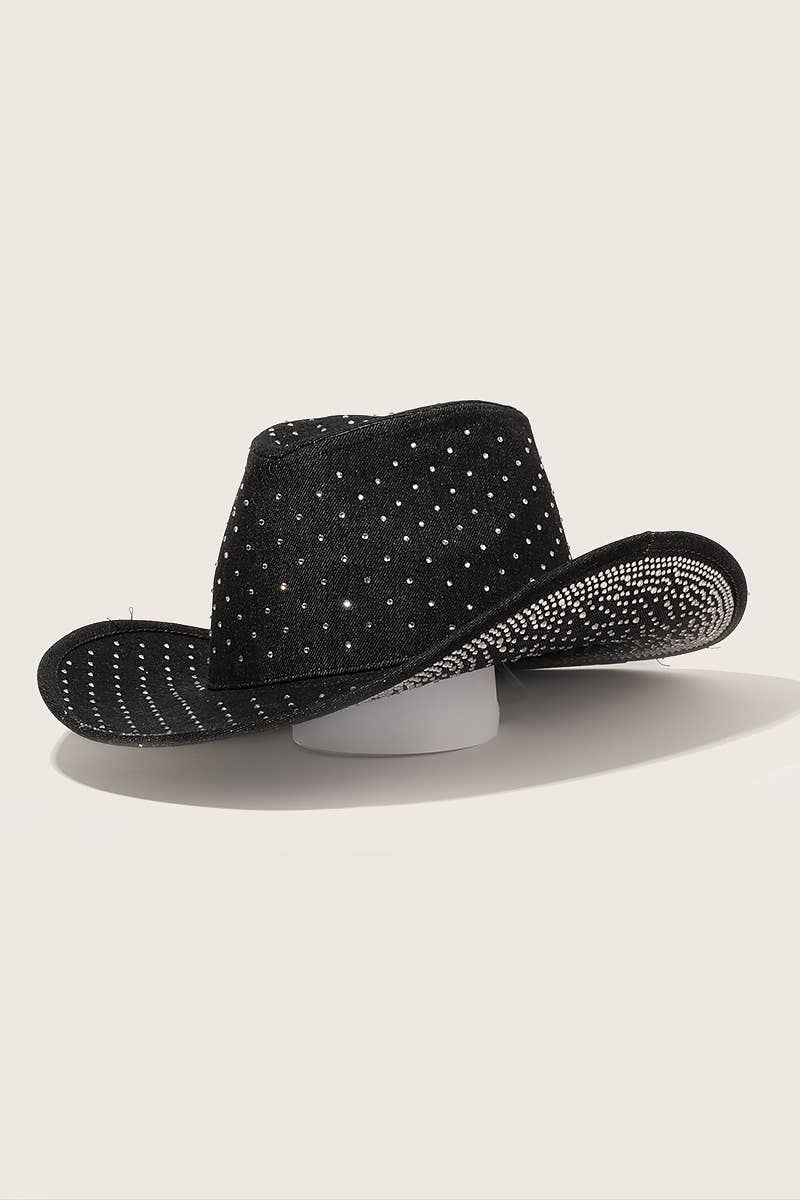 Rhinestone Studded Black Denim Cowboy Hat