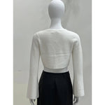 I Do Front Tie White & Silver Bow Crop Cardigan