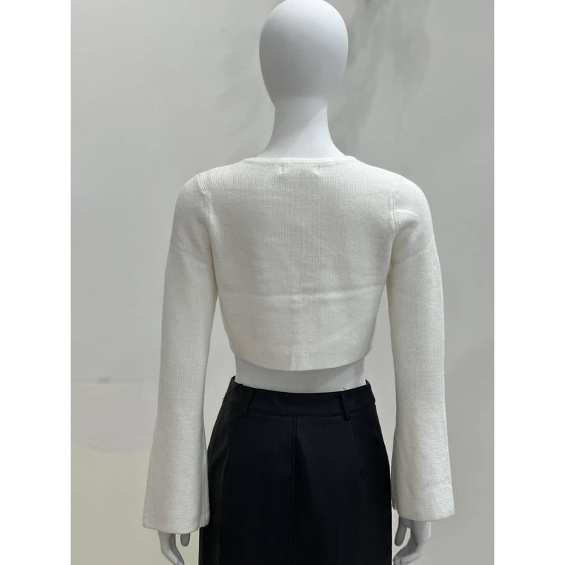 I Do Front Tie White & Silver Bow Crop Cardigan
