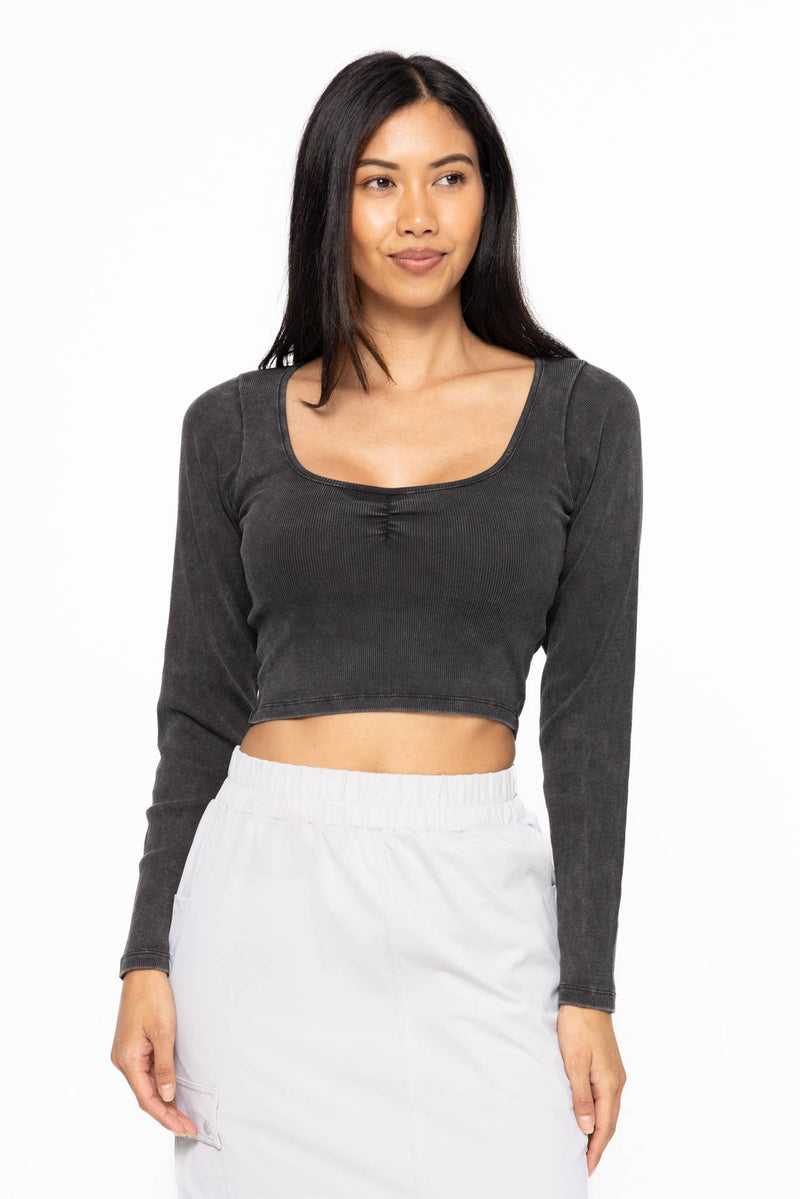 Sweetheart Black Ribbed Crop Top