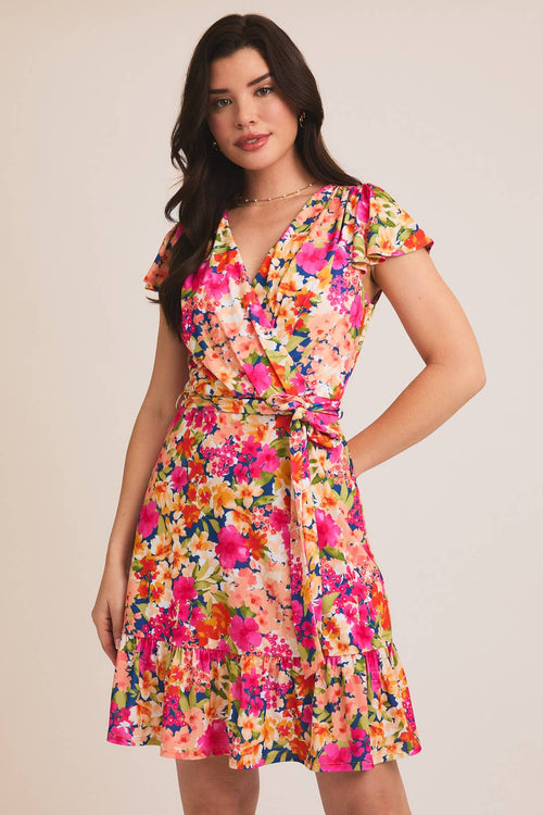 Floral Wrap Dress with Front Tie (S-3XL)