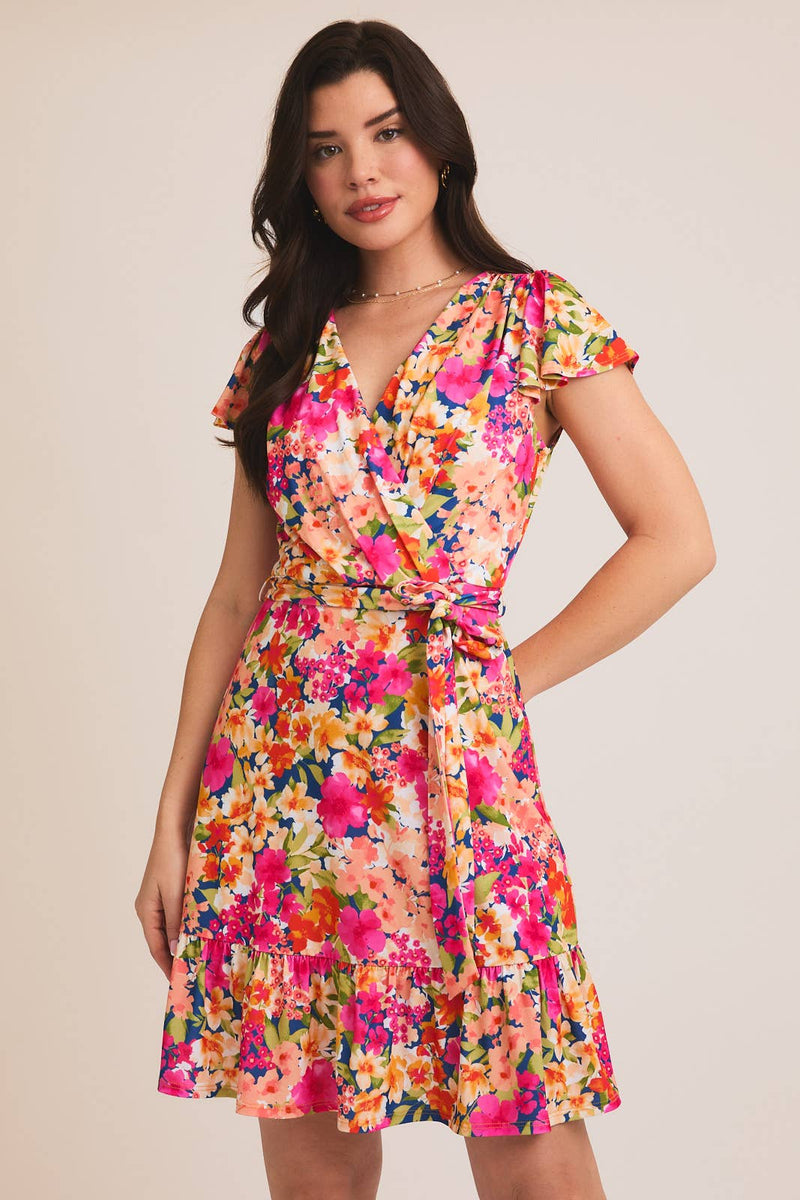 Floral Wrap Dress with Front Tie (S-3XL)