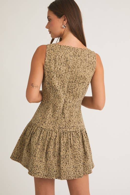 Boat Neck Mocha Animal Print Low Waist Dress