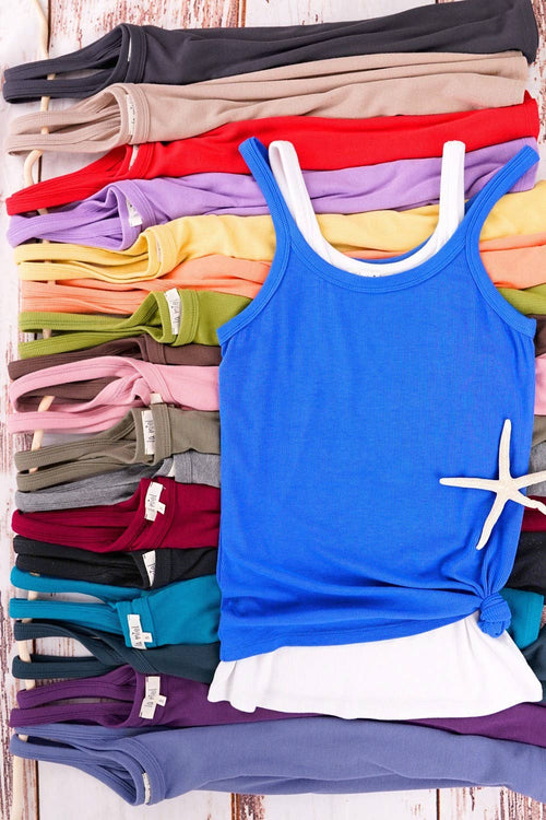 Slate Blue Stretchy Ribbed Tank Top