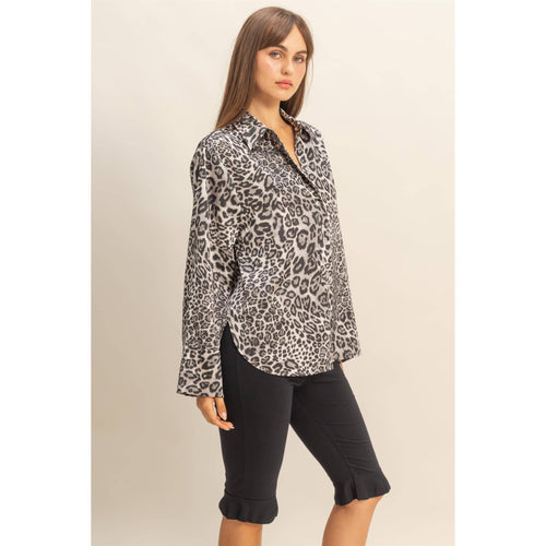 Chic Leopard Print Casual Button-Up Shirt