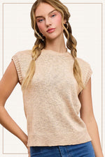 Latte Loose Fit Knit Crew Neck Top