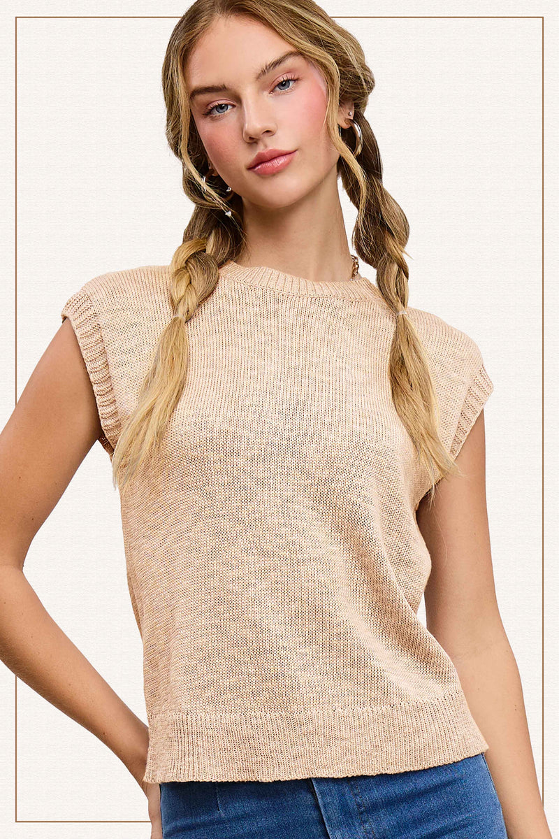 Latte Loose Fit Knit Crew Neck Top
