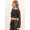 Black Open Stitch Knit Long Sleeve Crop Top