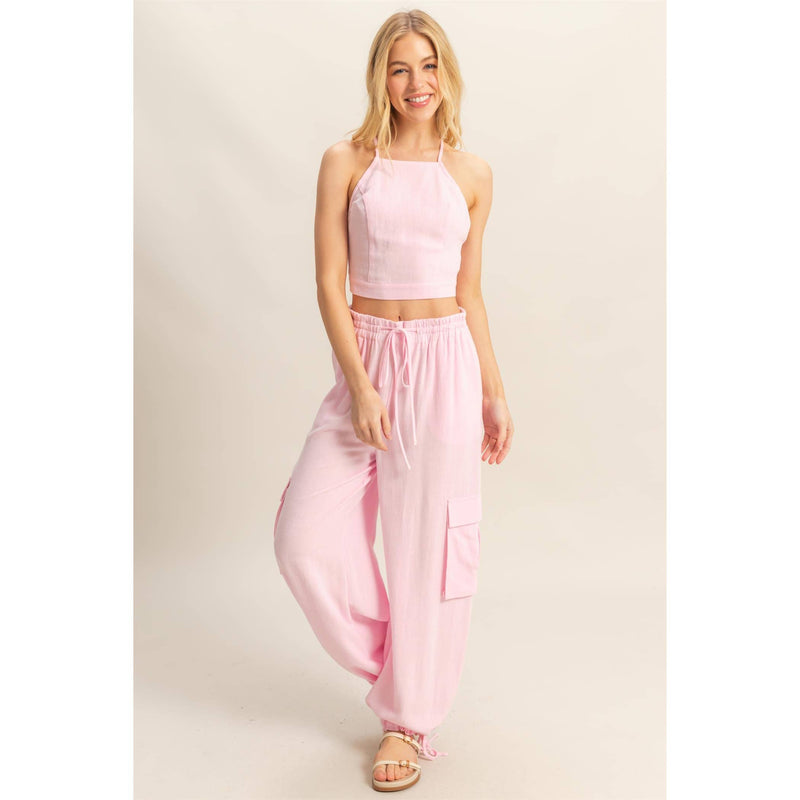 Light Pink Crop Top + Cargo Pants (SET)