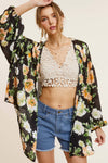 Black Floral Pattern Front Tie Blouse