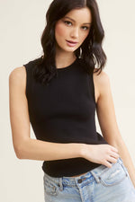 Black Stretchy Ribbed Sleeveless Top