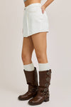 White Pleated Denim Mini Skort