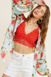 Aquamarine Floral Pattern Front Tie Blouse