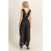 Black V-Neck Side Cutout Curved Hem Jumpsuit