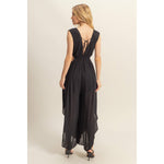 Black V-Neck Side Cutout Curved Hem Jumpsuit