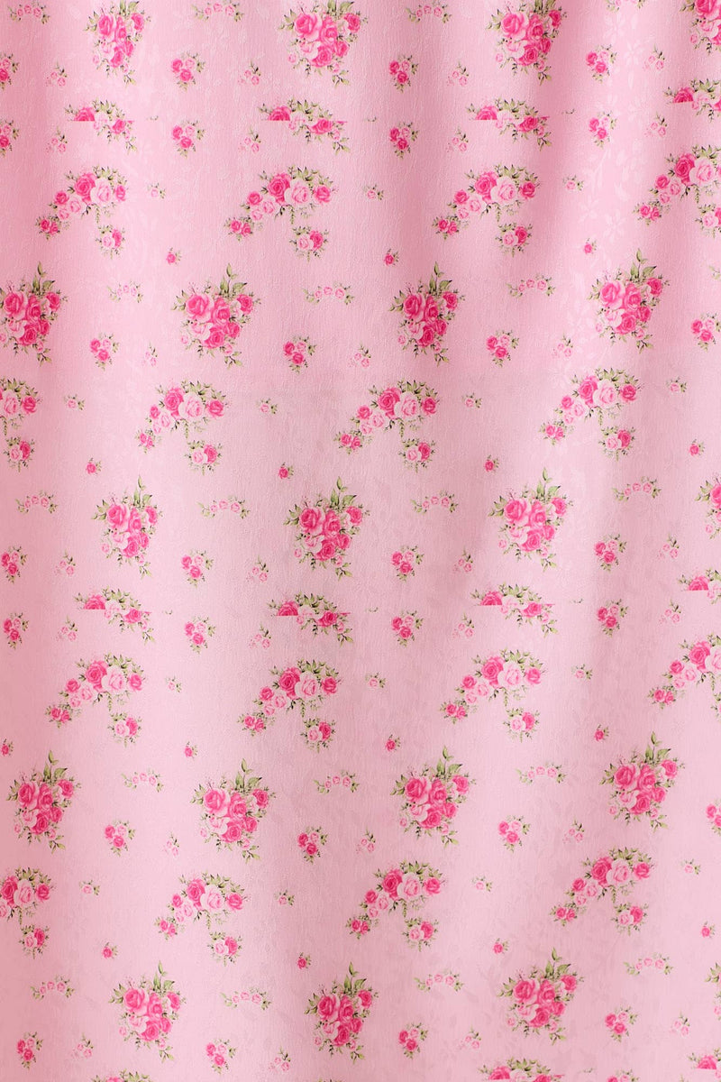 Pink Floral Printed Midi Skirt