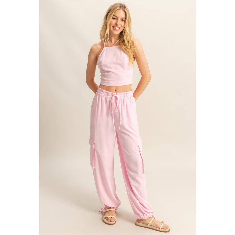 Light Pink Crop Top + Cargo Pants (SET)